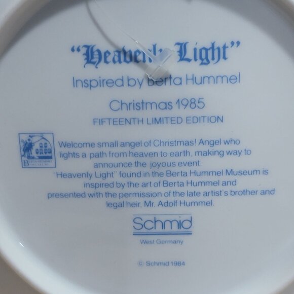 Schmid Hummel Christmas 1985 Heaven Light Decorative Wall Hanging Plate - Picture 5 of 11